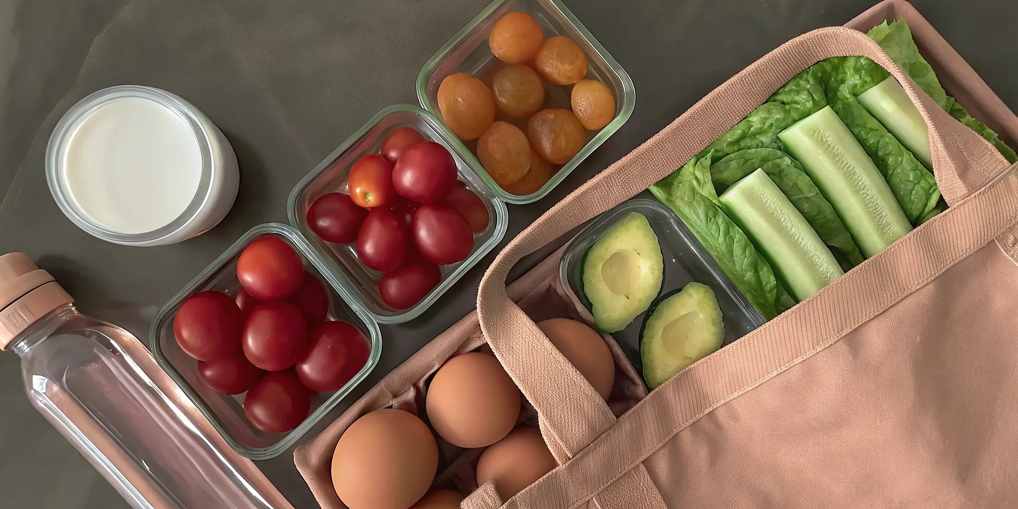 Groceries in a reusable bag after learning how to save time on grocery shopping.