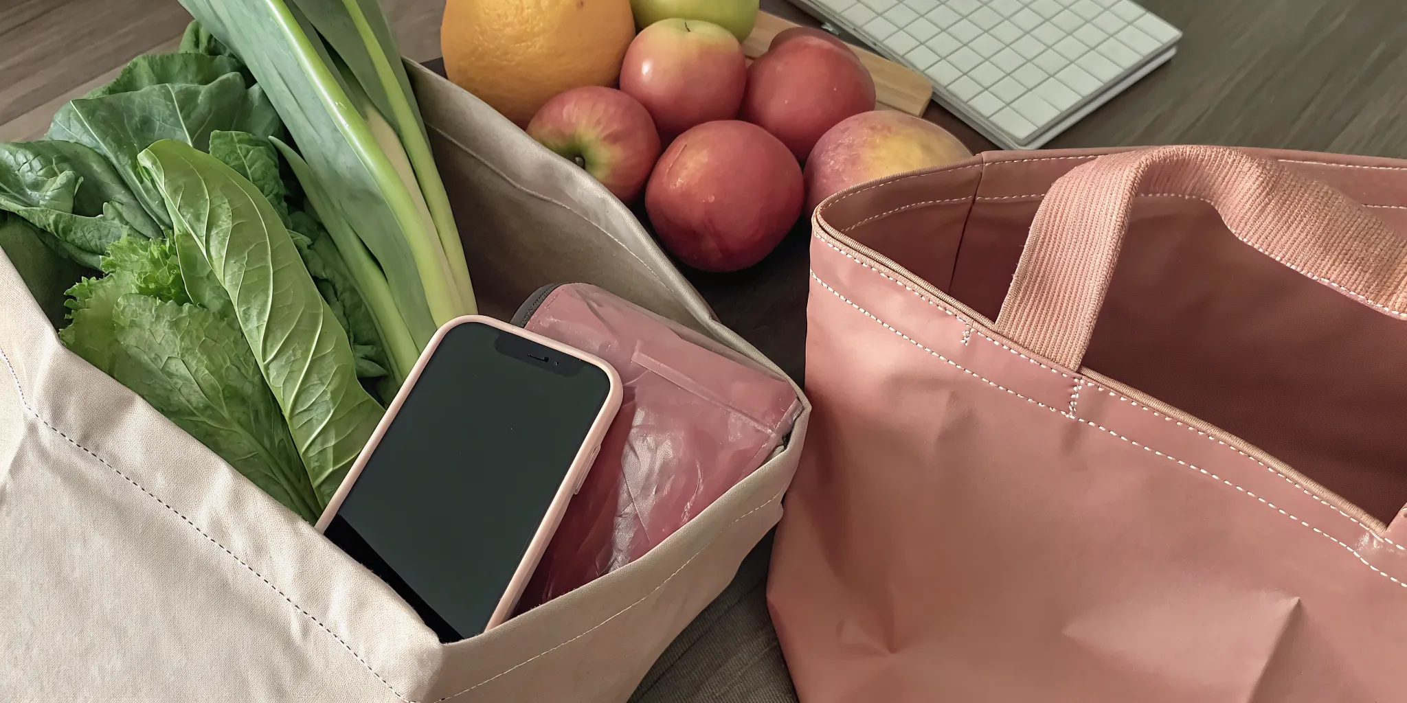 Weekly grocery delivery box on a Canadian kitchen counter