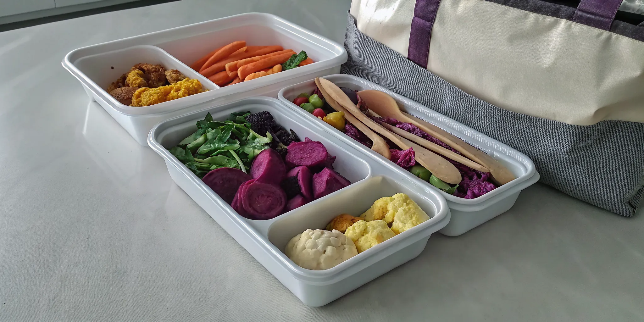 A prepared meal and fresh vegetables from an affordable plant-based food delivery service.