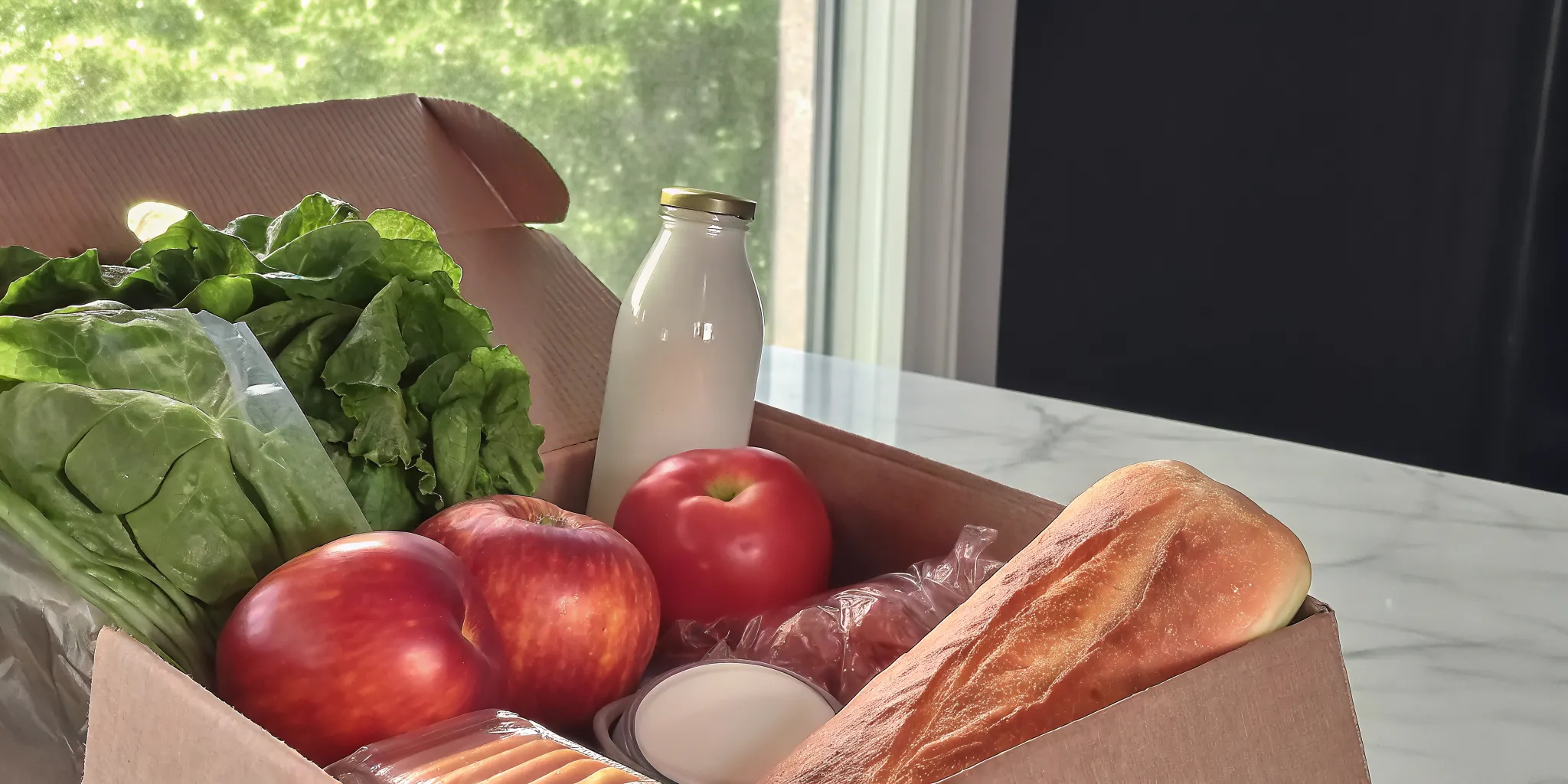 A box of fresh food from a grocery subscription that saves you money.