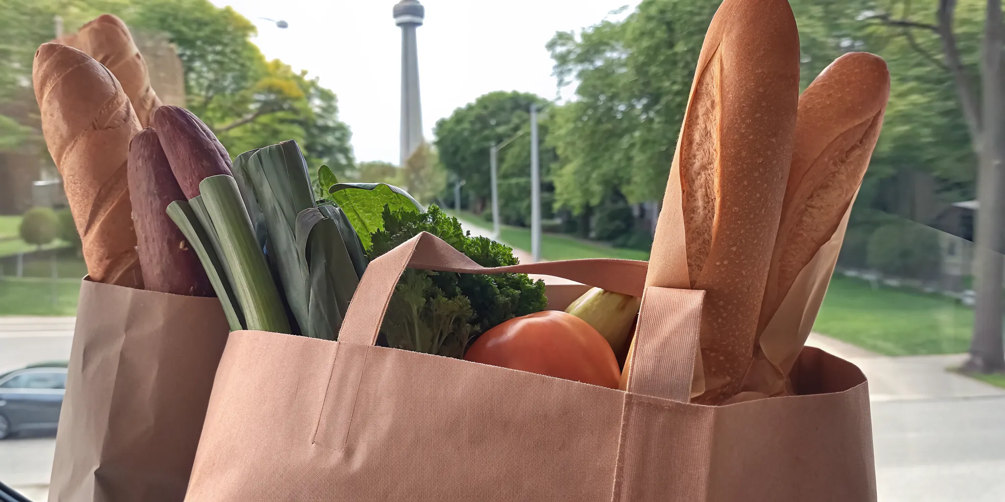 Fresh groceries delivered in eco-friendly packaging at a Toronto home