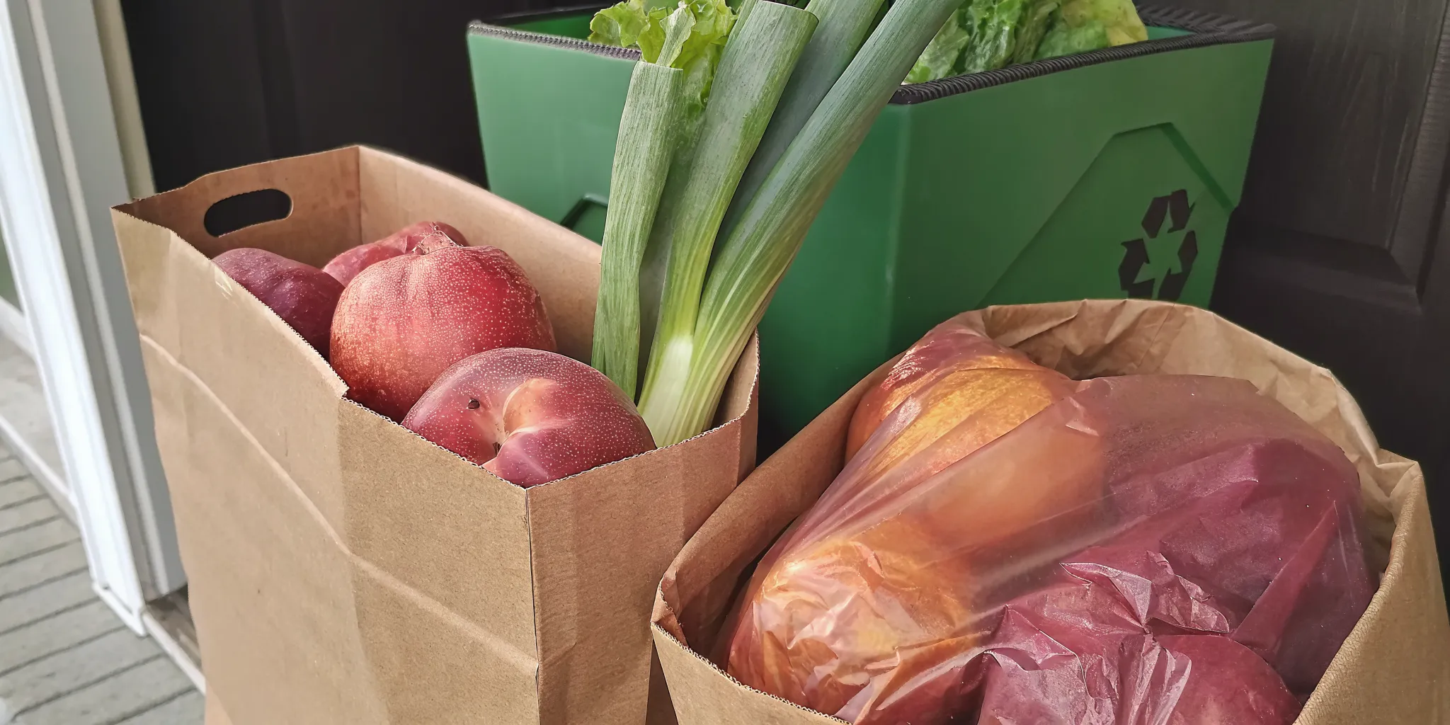 Eco-friendly grocery delivery packaging on a Toronto doorstep