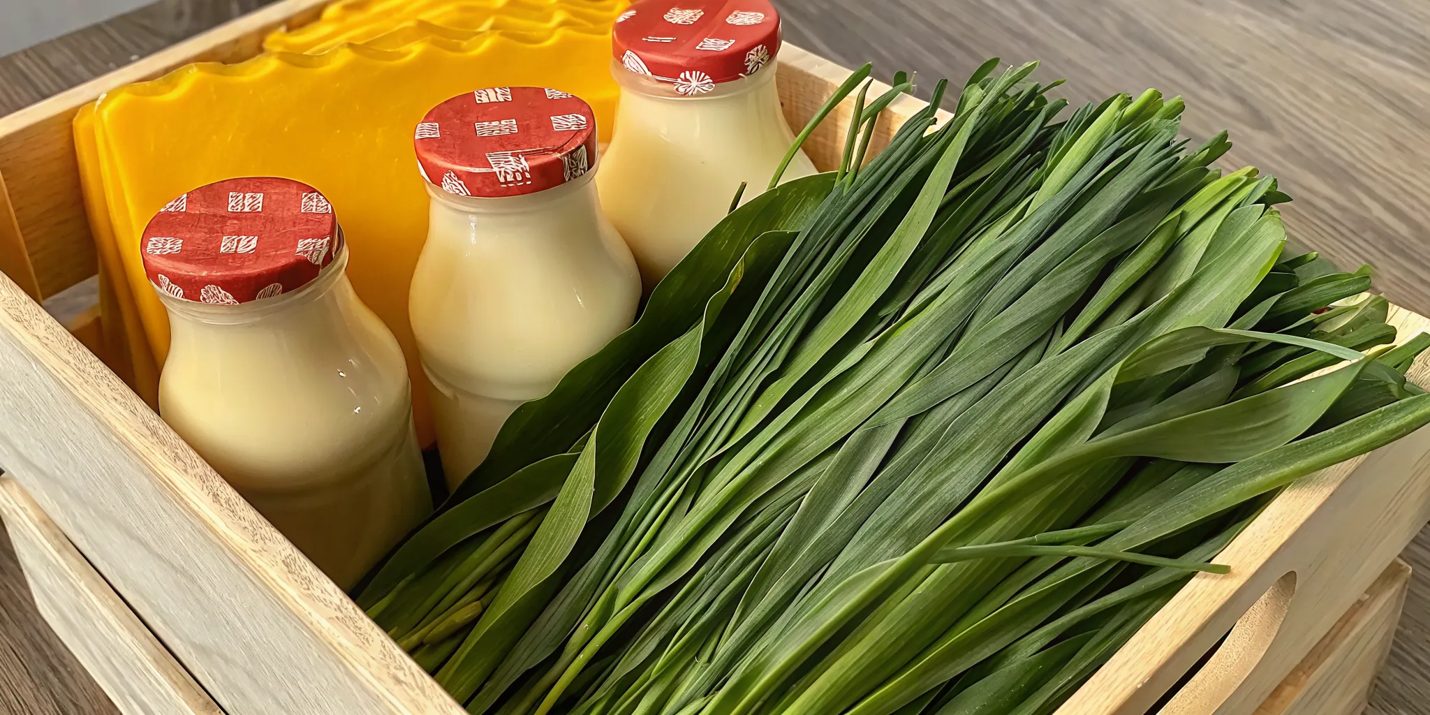 Assorted Hewitt's organic dairy products including milk bottles, yogurt, and sour cream