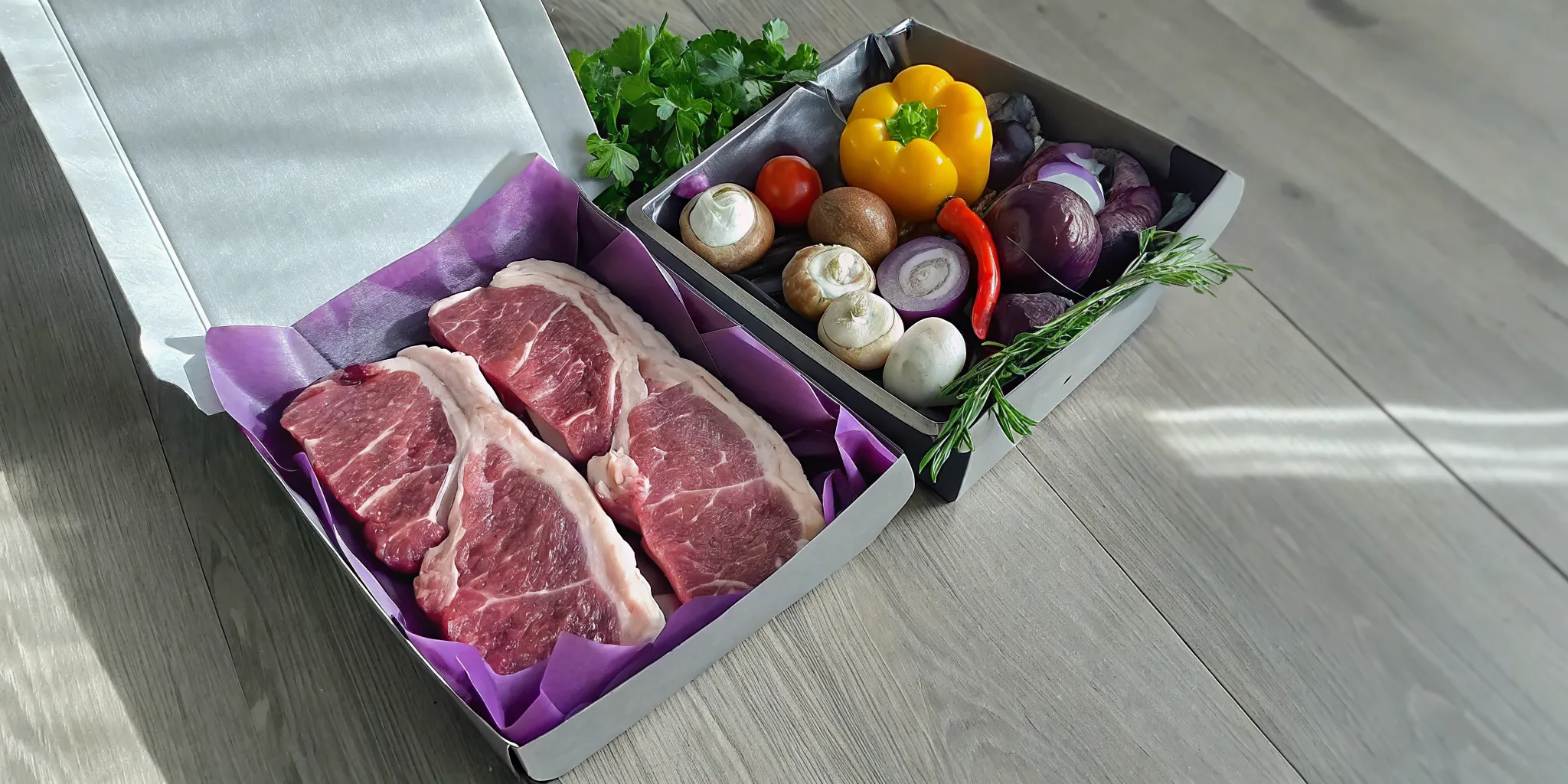 Summer BBQ spread with Ontario meats and fresh produce on a wooden table