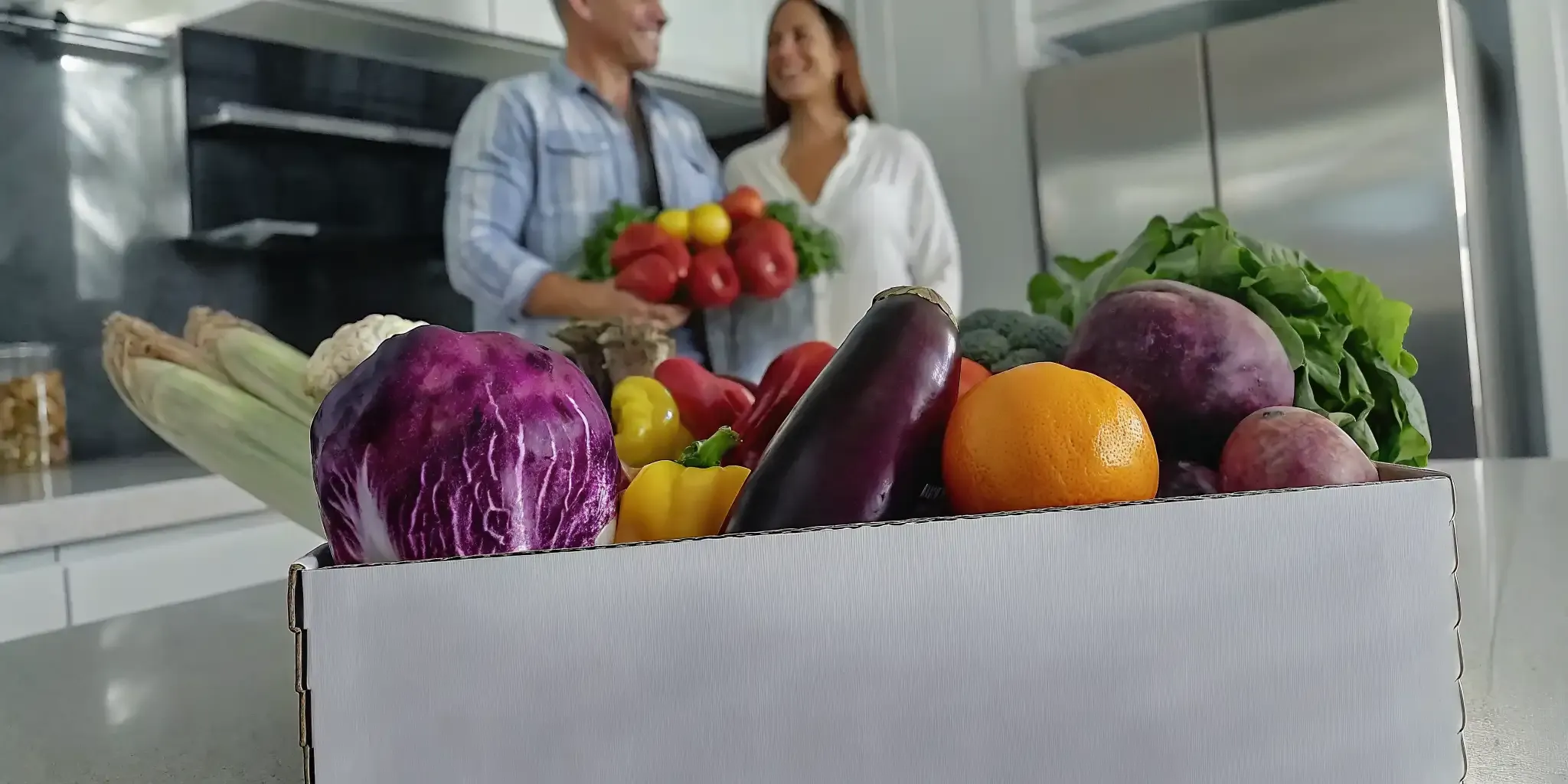 Fresh groceries from a weekly delivery box for grocery meal planning delivery