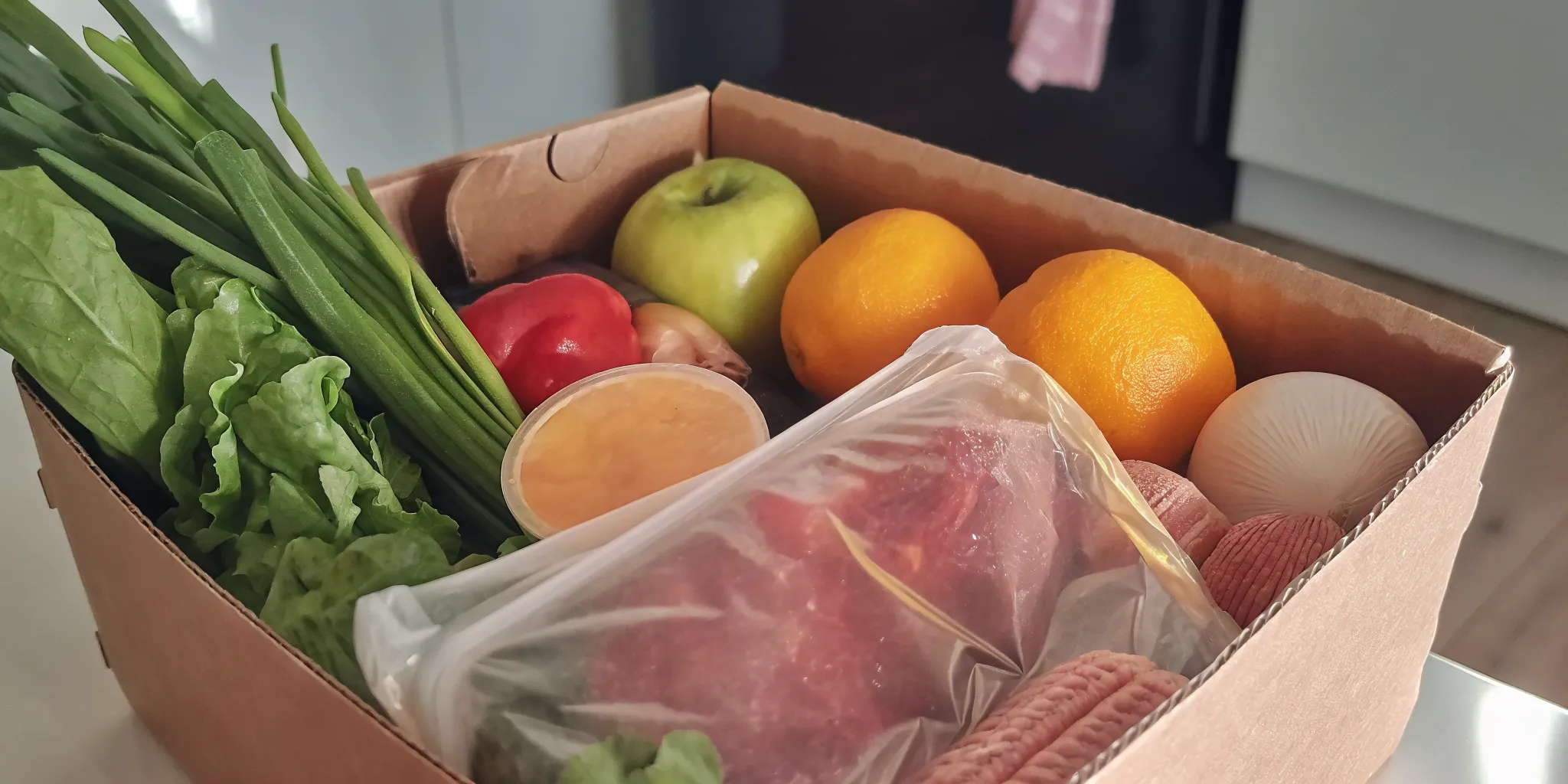 Fresh groceries arranged for refrigerated delivery