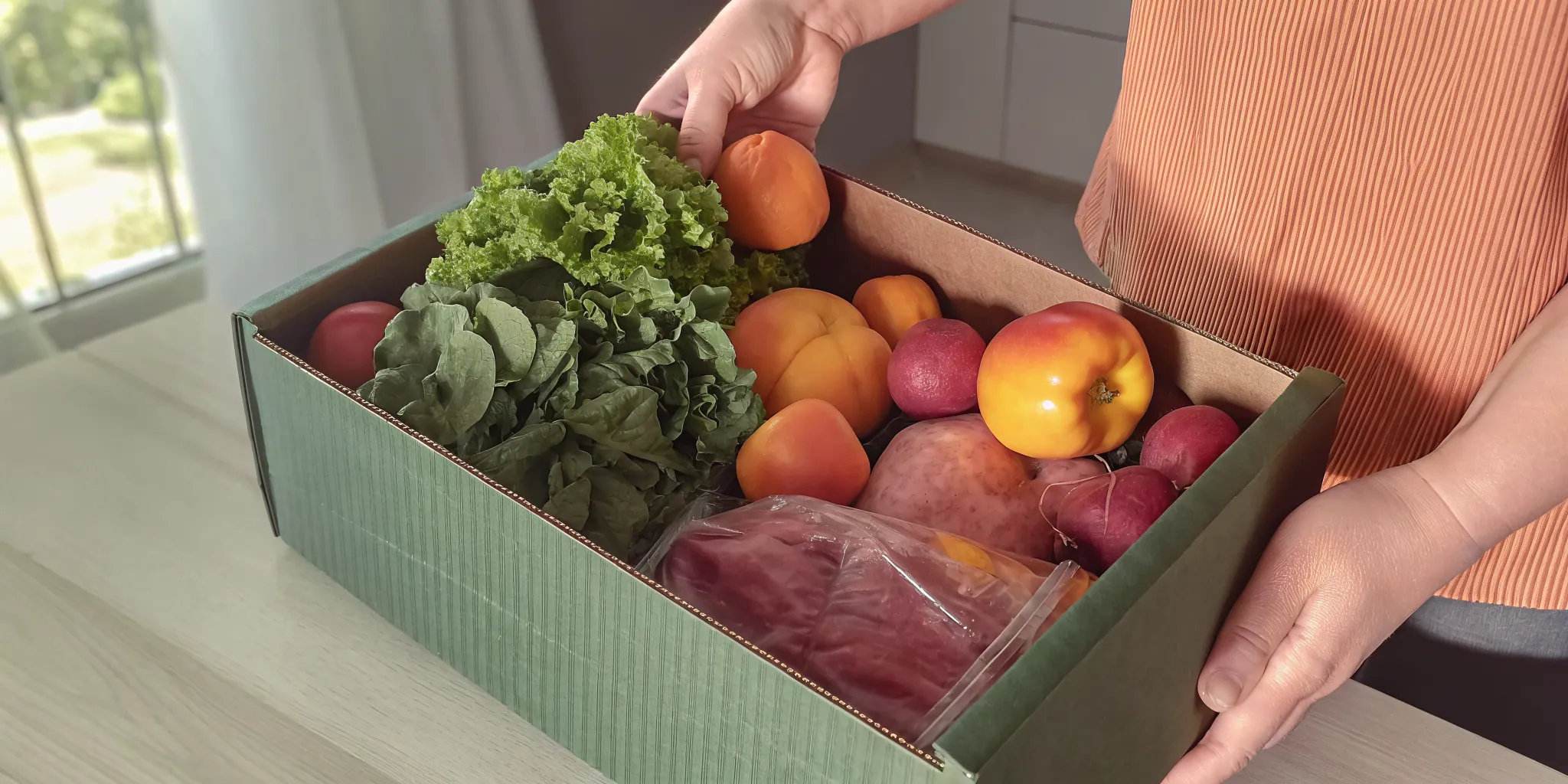 Insulated grocery delivery box with fresh produce arriving at an Ontario home