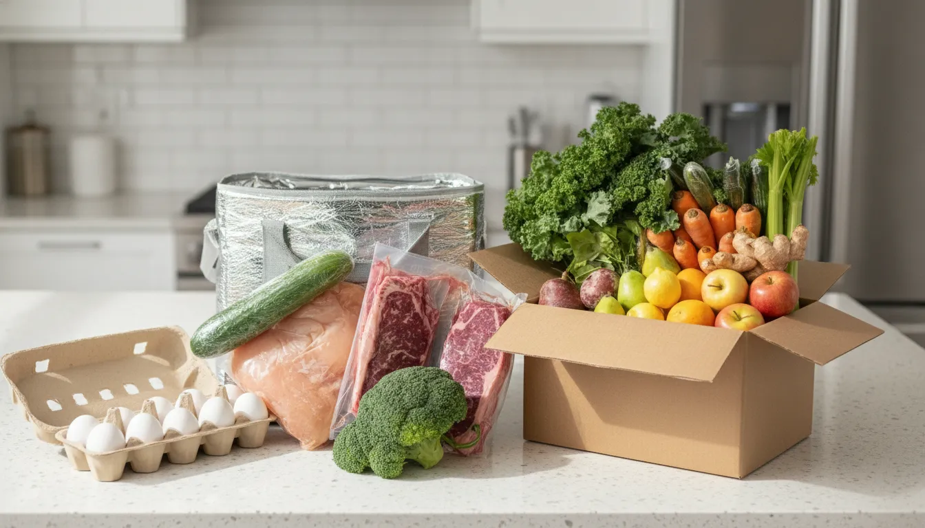 Fresh groceries arranged in a reusable shopping bag