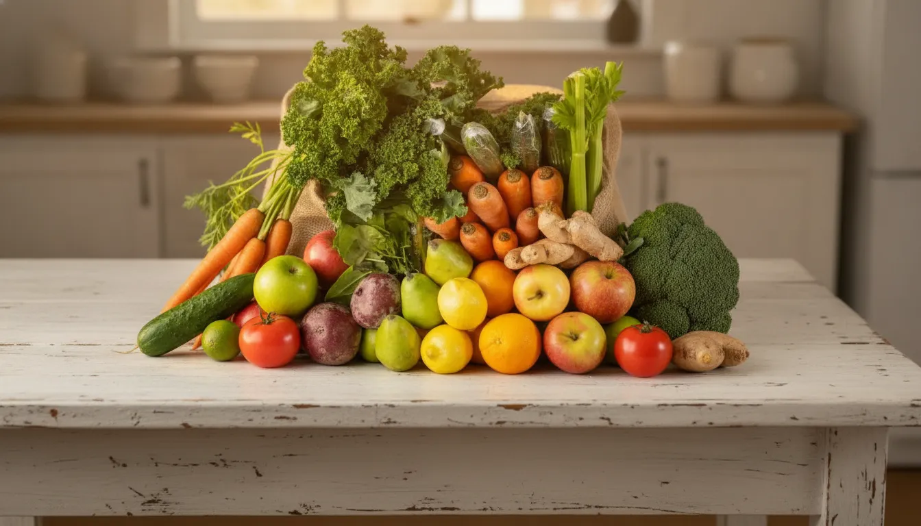 Fresh vegetables arranged in a basket for refrigerated grocery delivery