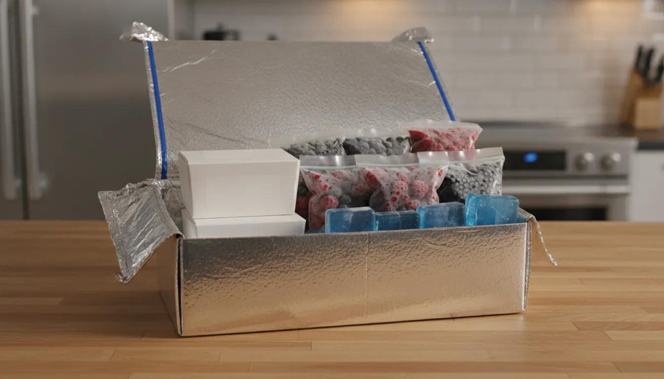 Frozen ice cream and grocery items packed for home delivery