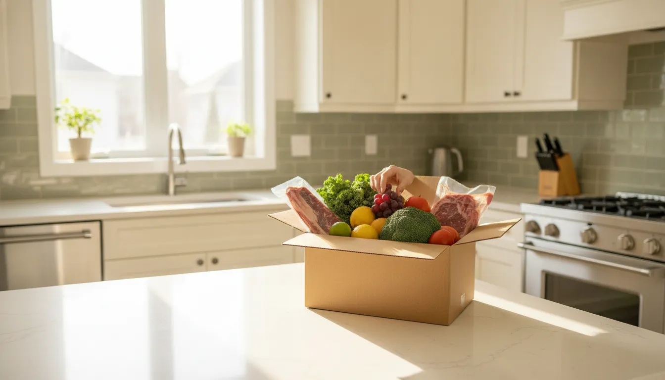 Insulated grocery delivery box ready to be received and stored at home