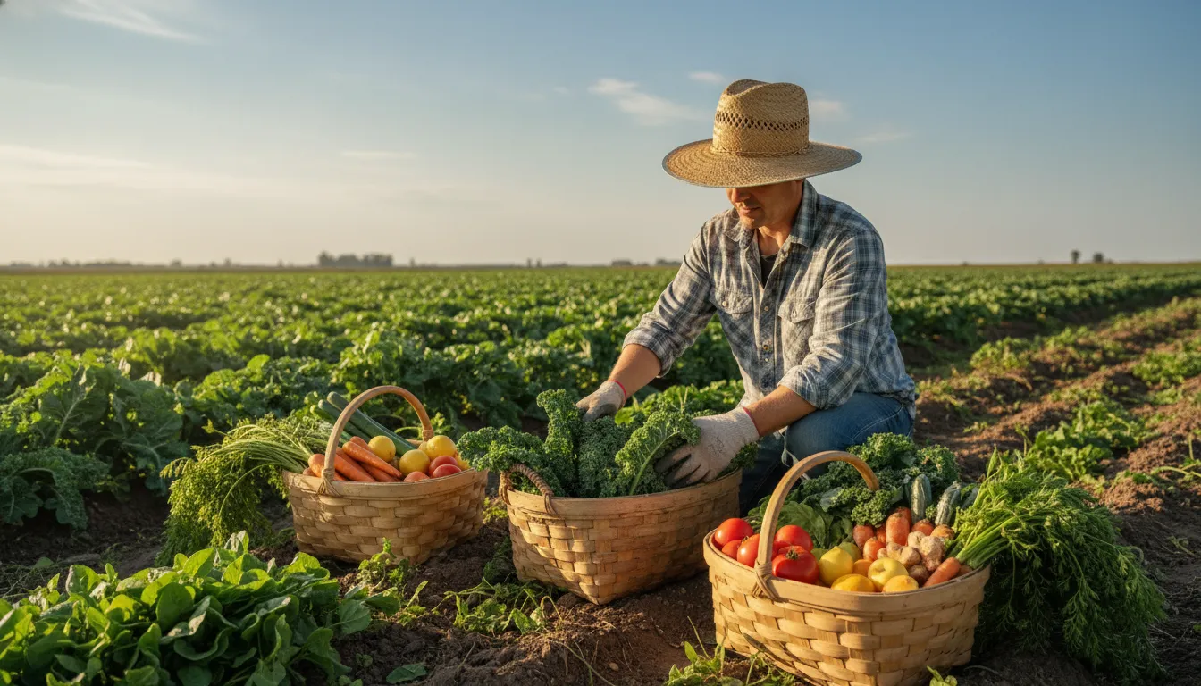 Ontario producer harvesting fresh vegetables for local grocery delivery