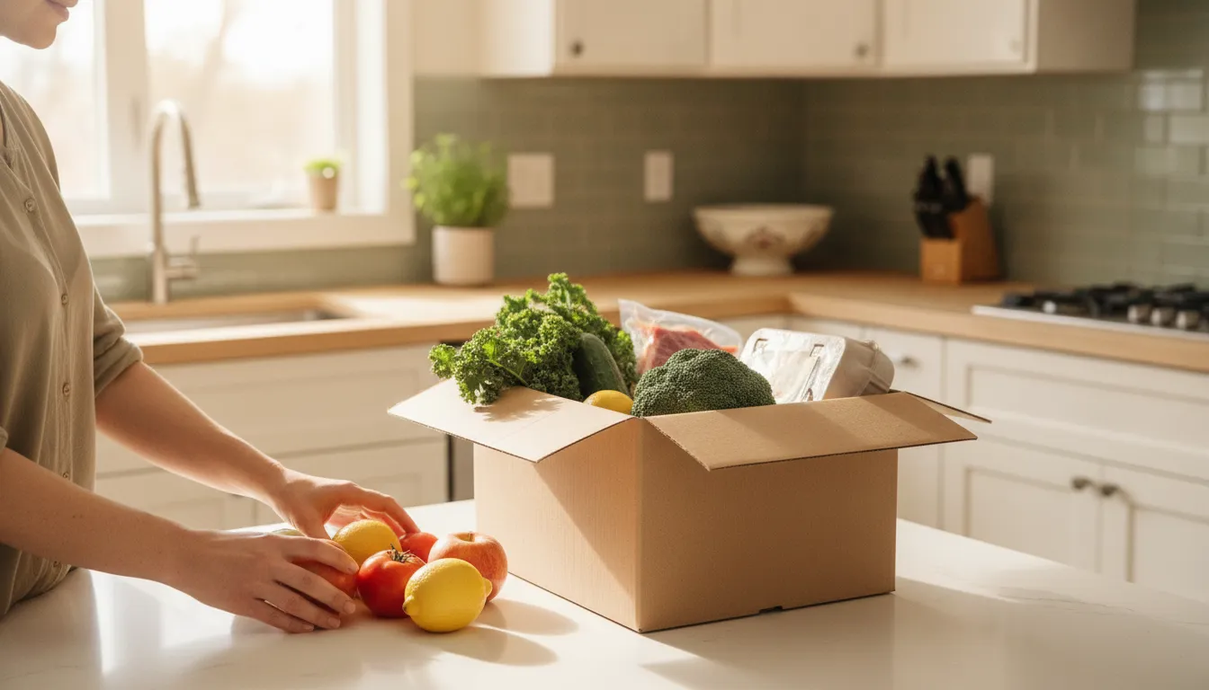 Refrigerated grocery delivery arriving for a planned weekly order