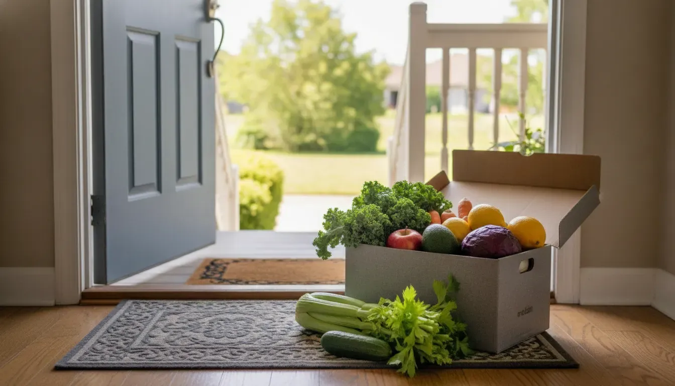 Fresh groceries in an insulated delivery box at an Ontario home