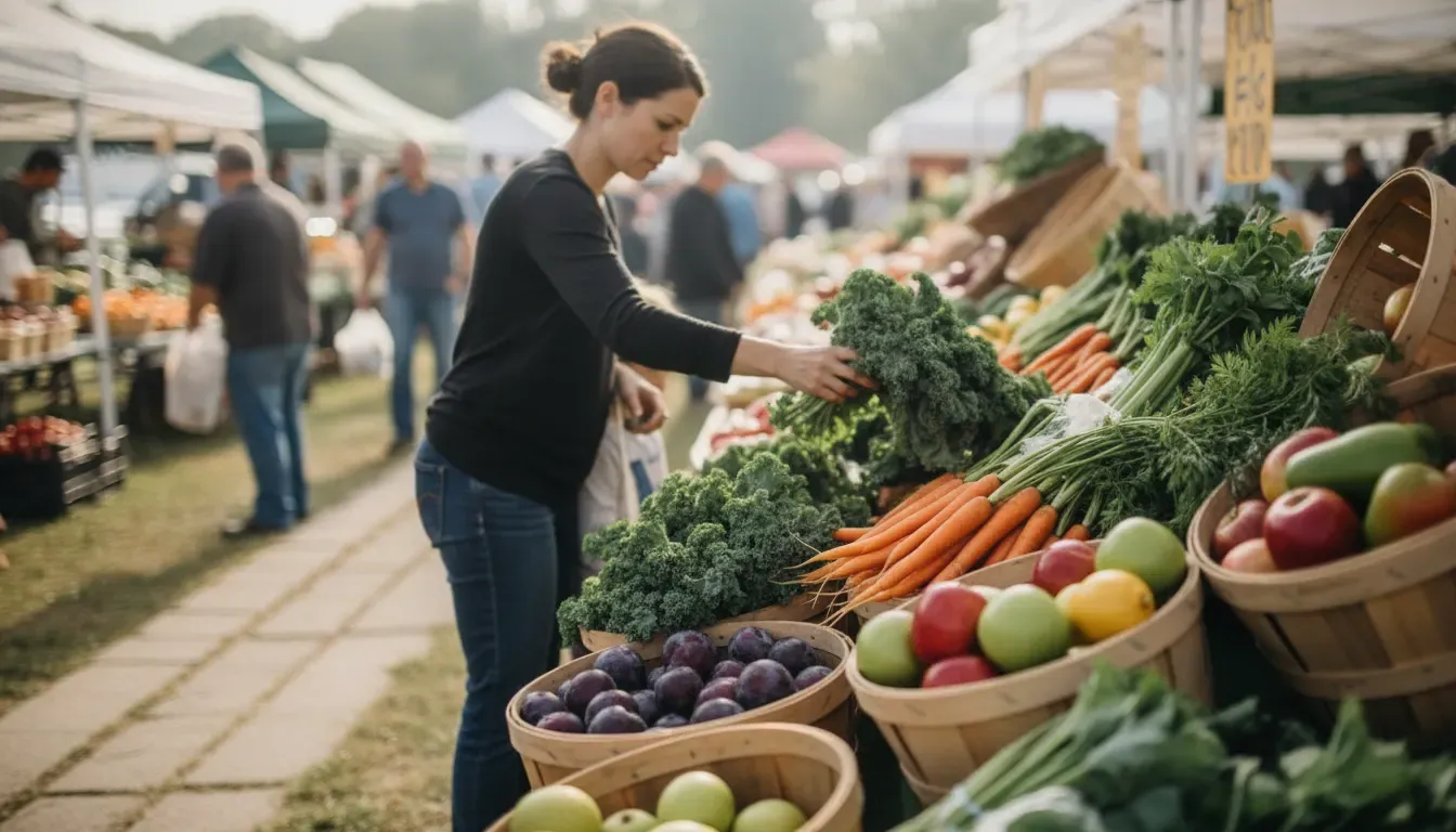 Shopper selecting fresh produce at an Ontario farmers market