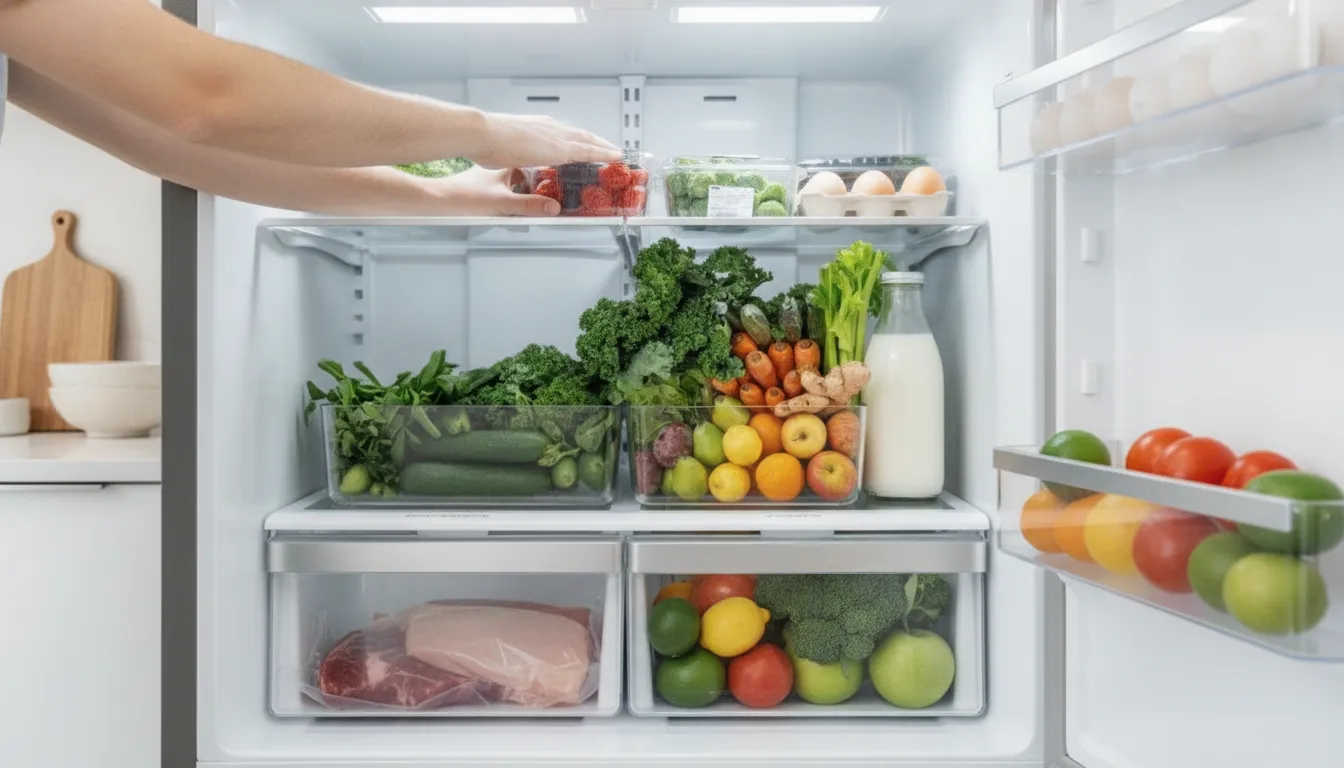 Fresh groceries arranged for prompt storage after delivery
