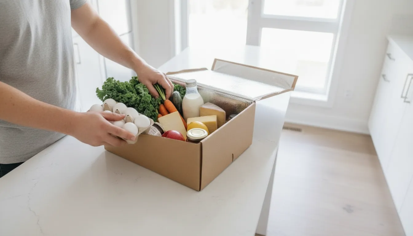 Fresh groceries arranged for careful home storage