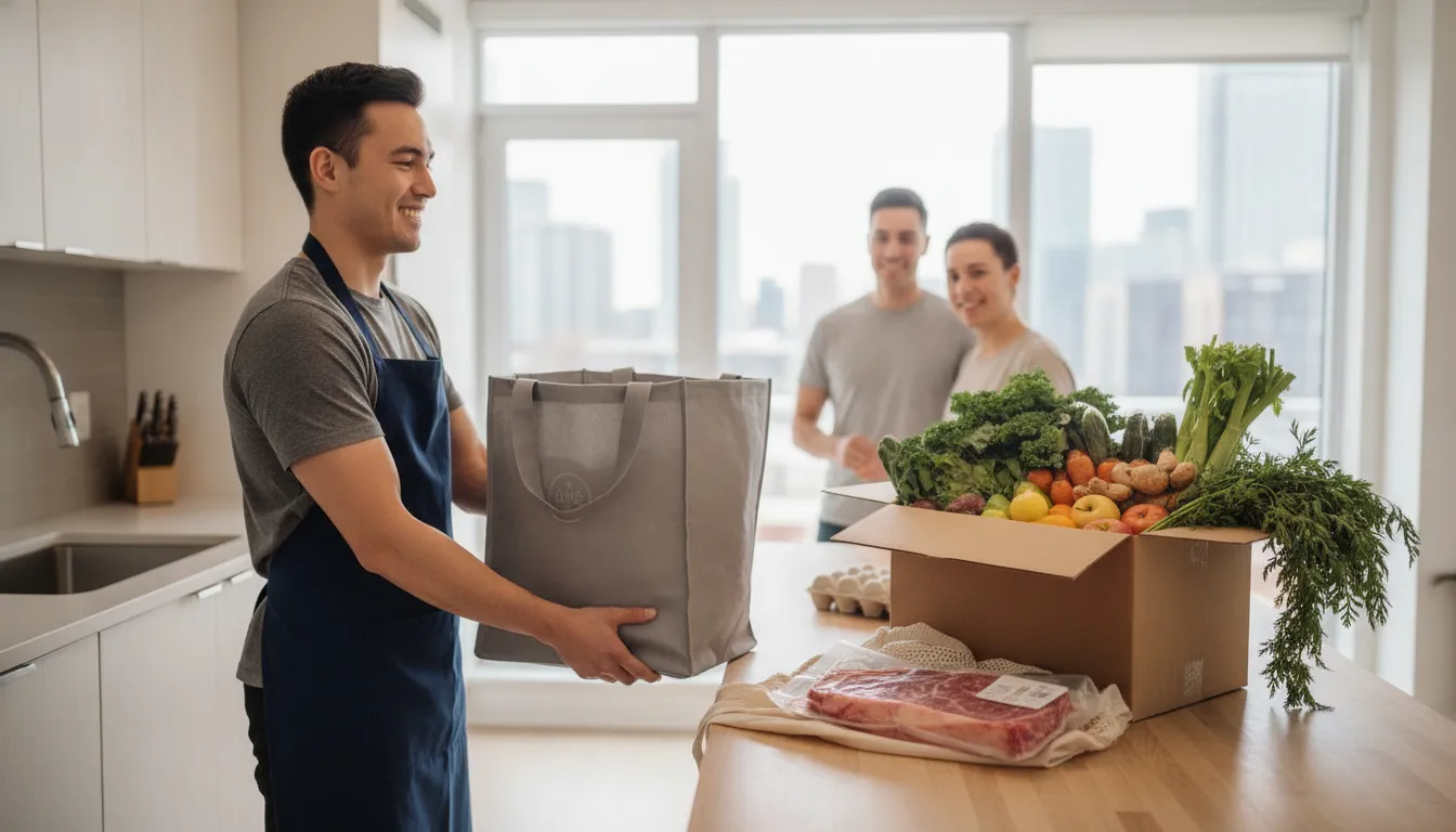 Fresh groceries arranged for a flexible weekly delivery plan