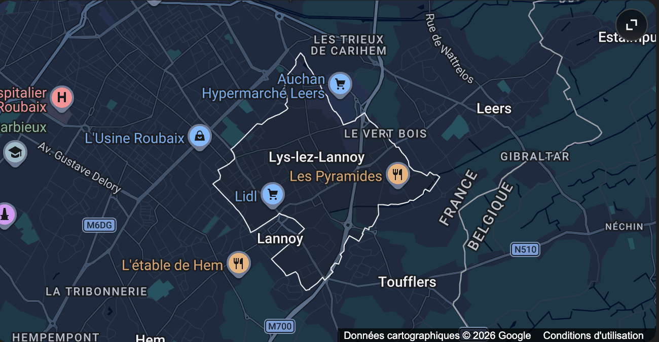 Plan lys lez lannoy pres de leers, toufflers, wattrelos, lannoy et Hem