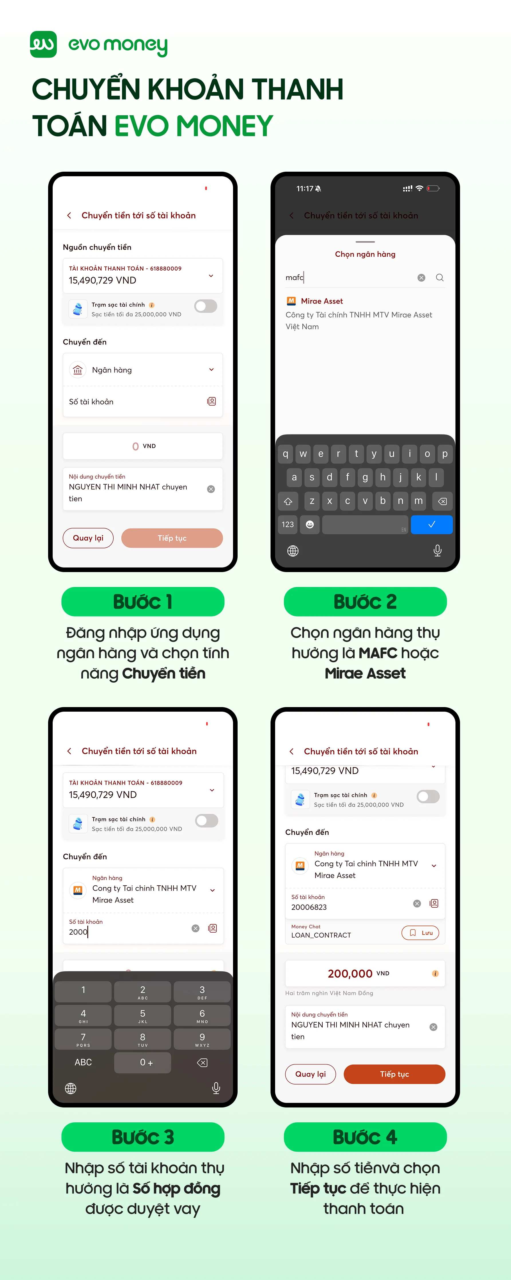 Hướng dẫn thanh toán khoản vay evo money