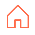 Rotes Haus-Symbol mit offenem Eingang auf weißem Hintergrund.