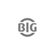 BIG Logo simple black letters with a circular design around the letters.