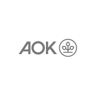 AOK Versicherungslogo mit stilisierter Krone rechts vom Text.