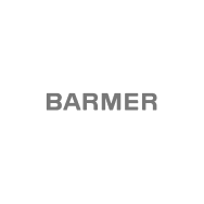 BARMER company logo in gray on black background