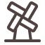 Ein stilisiertes Windmühlen-Icon mit gekreuzten Flügeln in dunkler Farbe.
