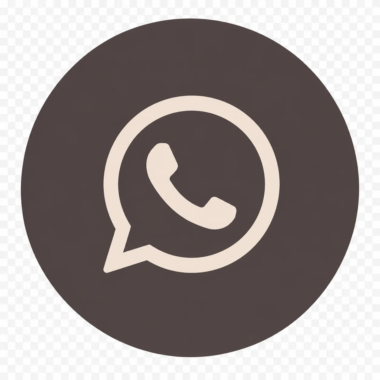 Whatsapp-Symbol mit Telefonhörer in einer Sprechblase auf braunem Kreis.
