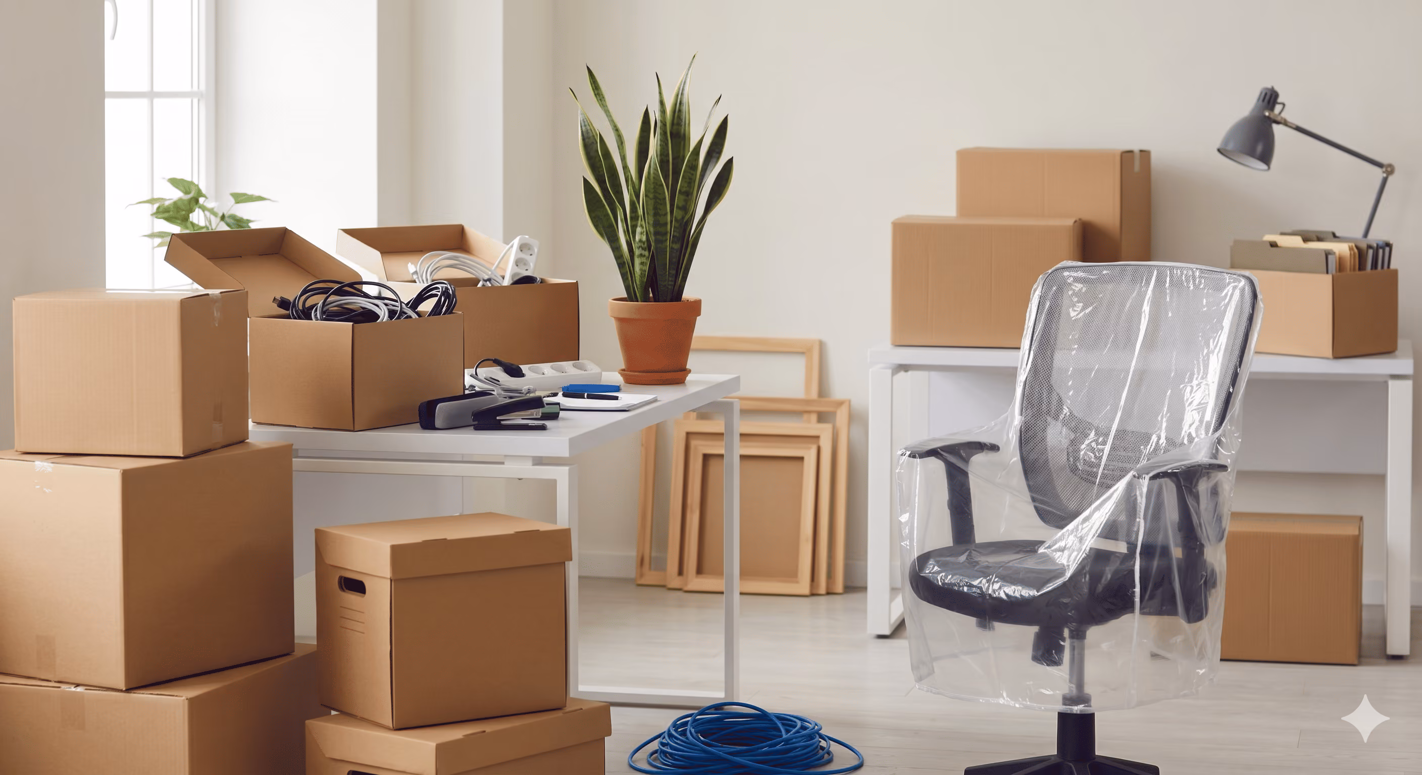 Cartons et préparation d'un déménagement de bureaux