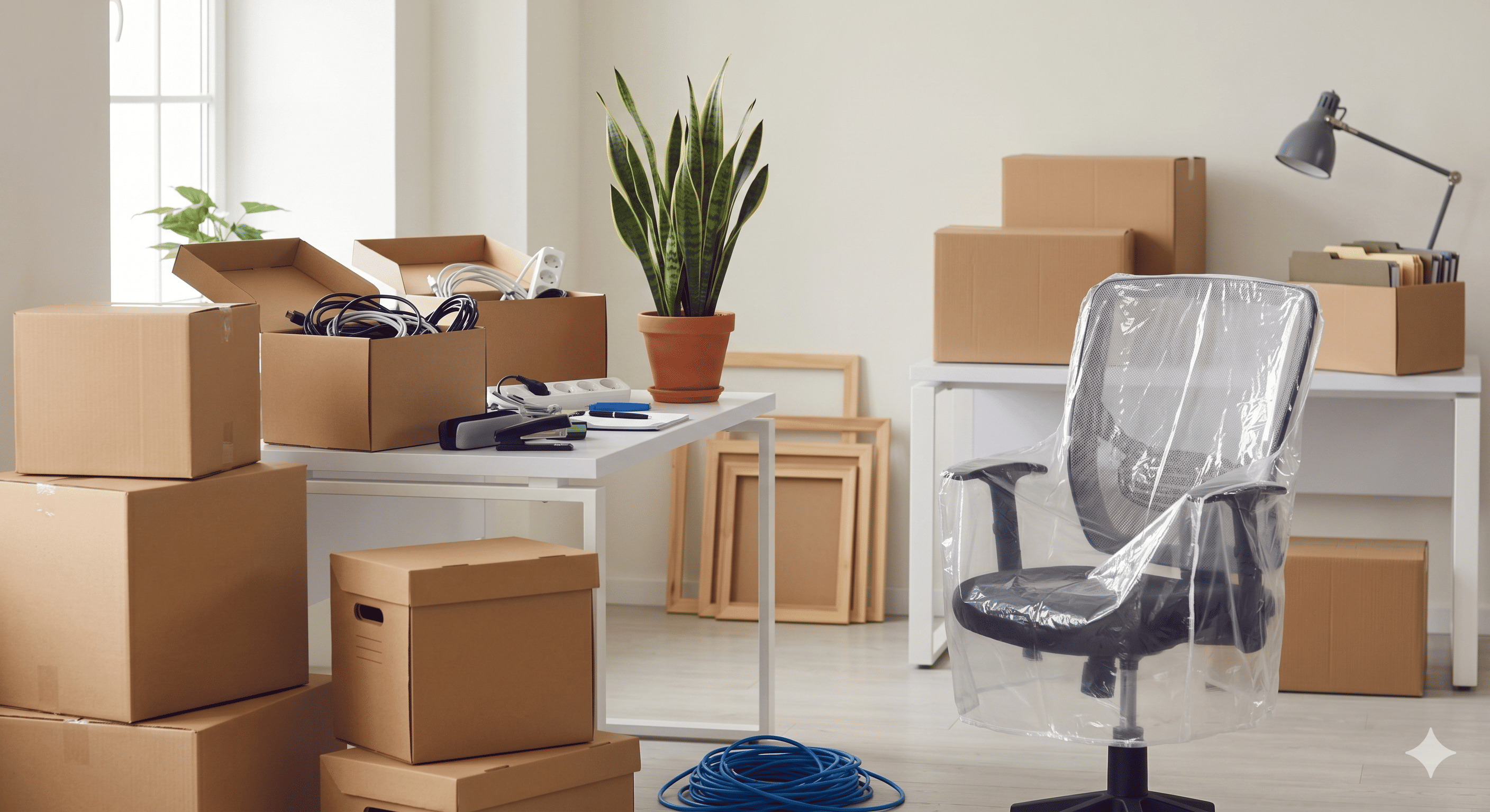 Cartons et préparation d'un déménagement de bureaux