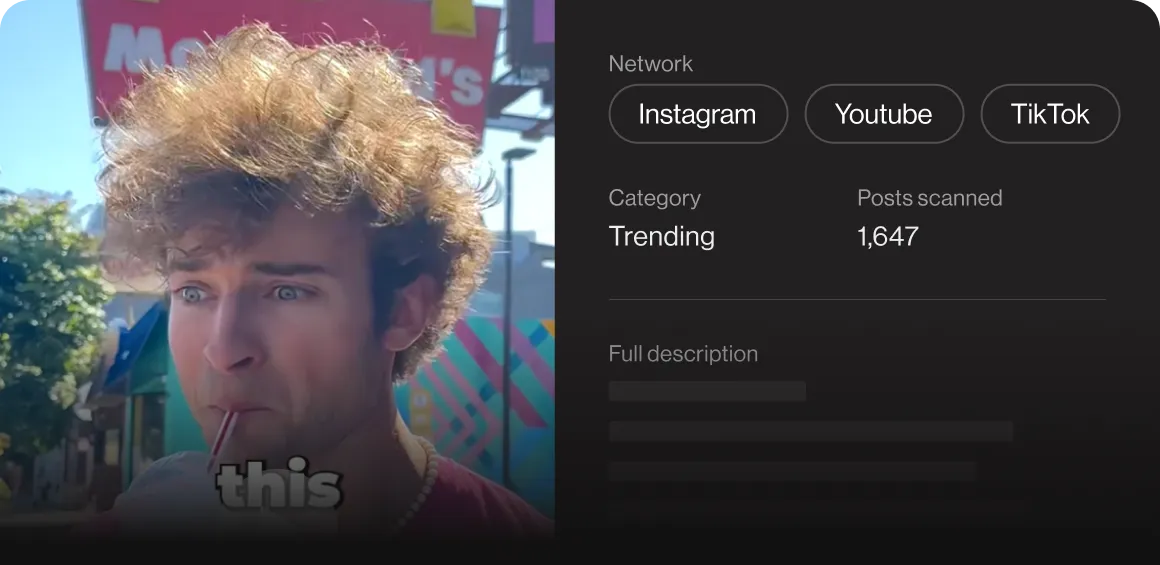 ask-dig verified proof showing Grimace shake trend posts across Facebook, Instagram, YouTube, and TikTok
