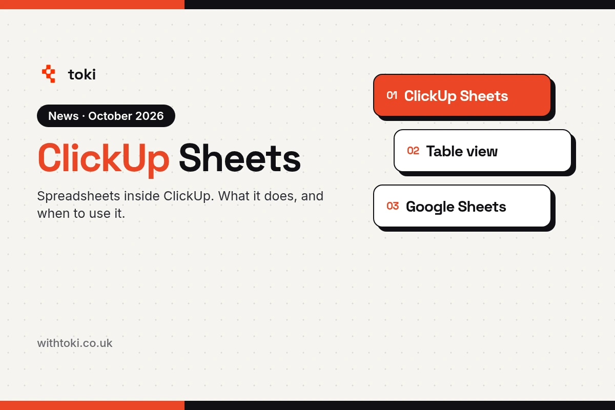 ClickUp Sheets explained: toki's guide to ClickUp's new built-in spreadsheets, compared with Table view and Google Sheets