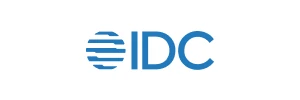 IDC company logo with blue stylized globe and letters IDC.