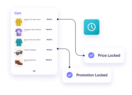 Online shopping cart showing items with prices locked and promotion locked icons next to it.