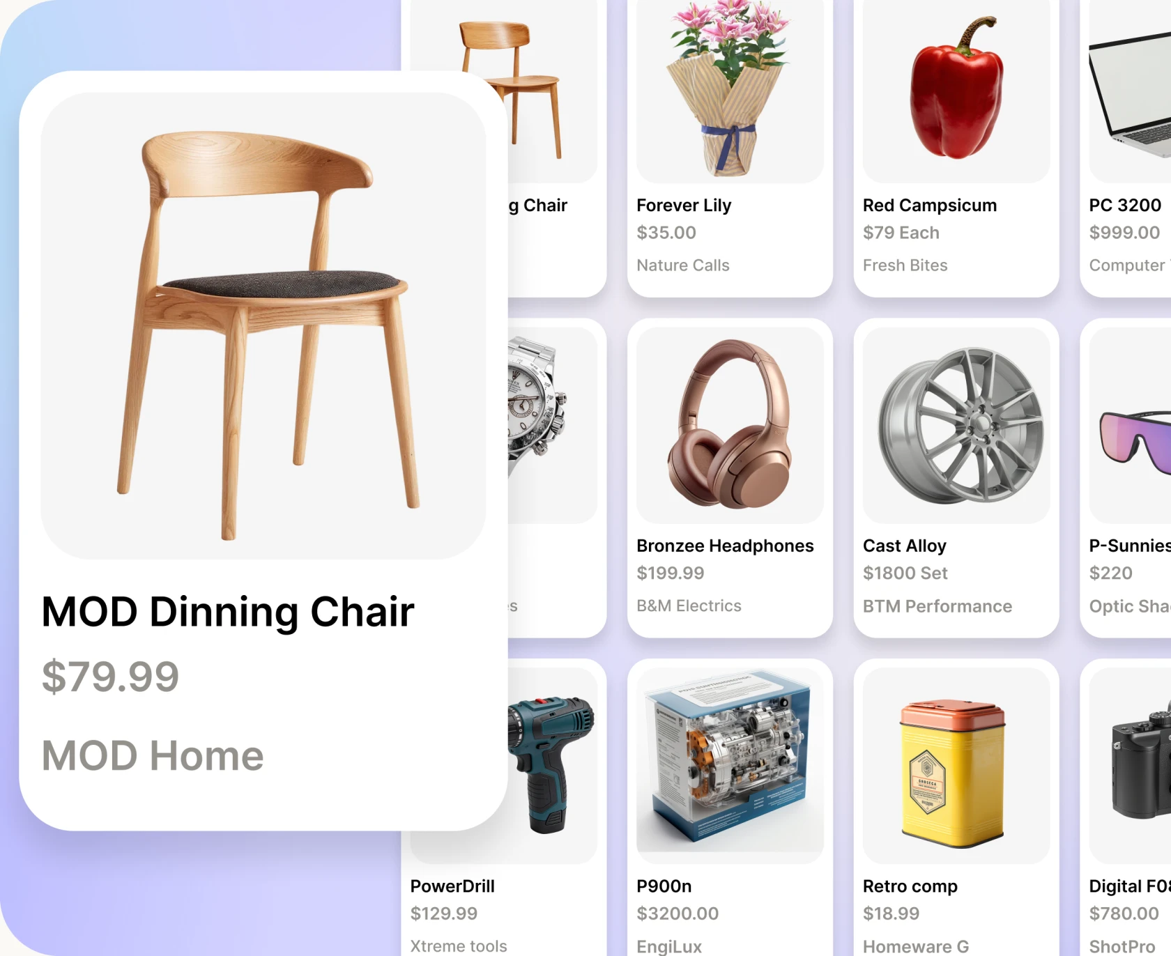 Wooden modern dining chair with a curved backrest and dark cushioned seat priced at $79.99.