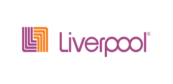 Liverpool brand logo with stylized orange and purple abstract design next to the word Liverpool in purple.