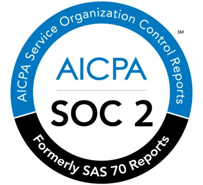 AICPA SOC 2 certification seal with text: AICPA Service Organization Control Reports and Formerly SAS 70 Reports.