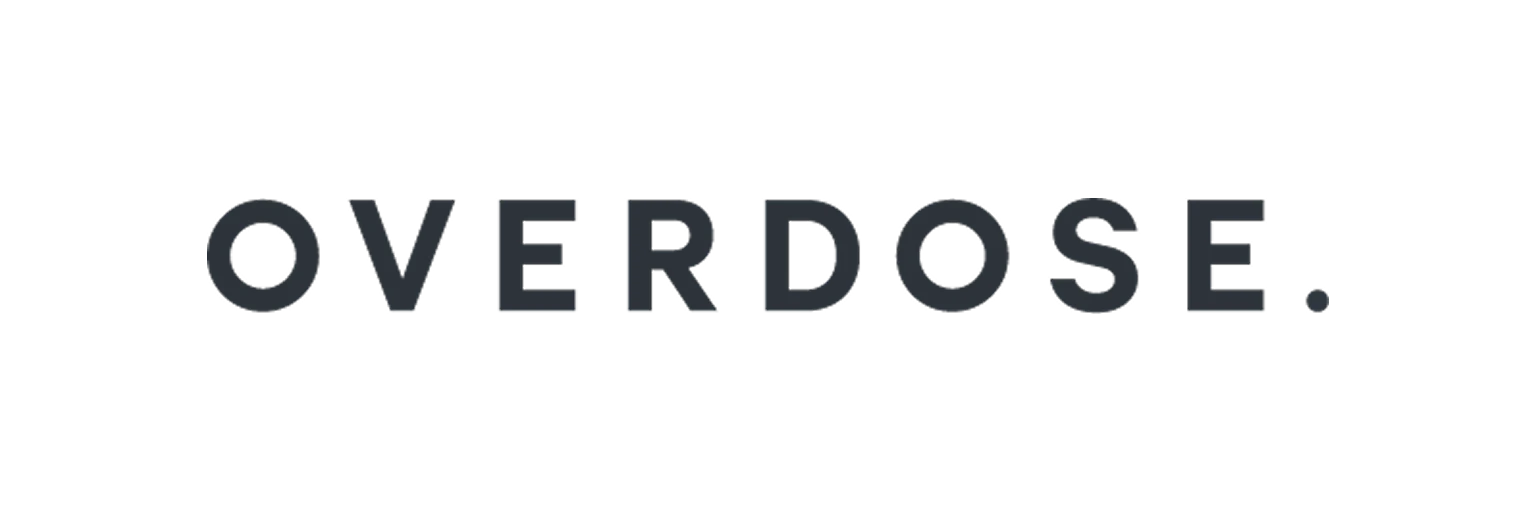 The word 'OVERDOSE.' in bold, uppercase black letters on a transparent background.