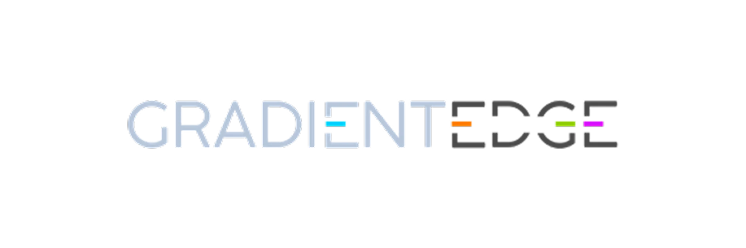 Gradient Edge logo with 'GRADIENT' in light gray and 'EDGE' in black, featuring colorful horizontal bars over letters E and G.