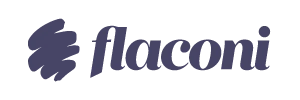Flaconi brand logo with a purple icon and cursive text.