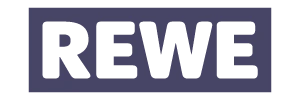 REWE brand logo in black uppercase letters inside a black rectangular border on a transparent background.