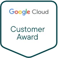 Google Cloud Customer Award badge with a white shield design and blue text.