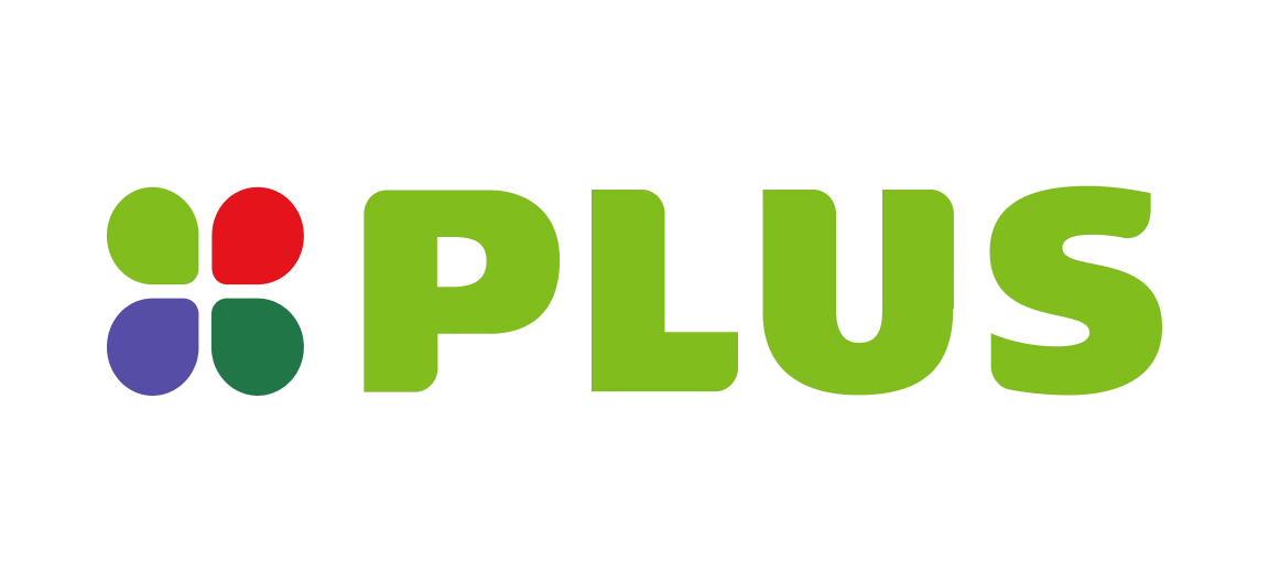 PLUS logo with a four-petal design in green, red, purple, and dark green colors alongside the word PLUS in green.