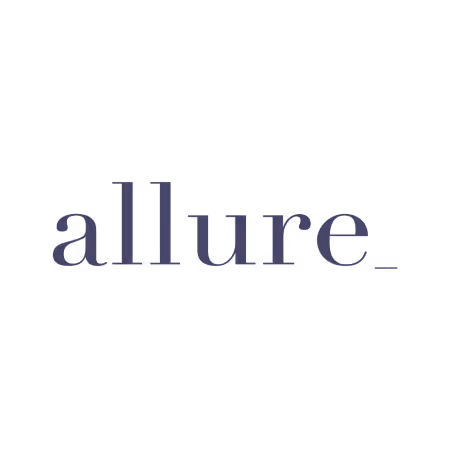 Allure brand name in dark serif font with an underscore at the end on a black background.