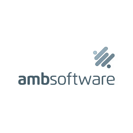 Amb Software company logo with blue stylized lines above the text.