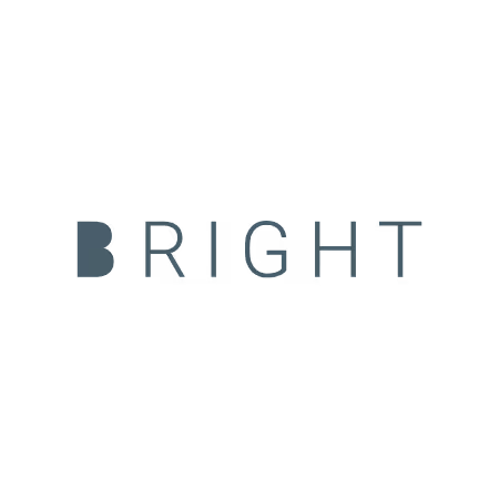 The word BRIGHT in capital letters with a reflective or metallic effect on a dark background.