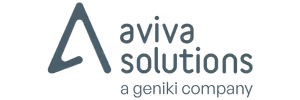 Aviva Solutions logo with stylized letter A and tagline ageniki company.