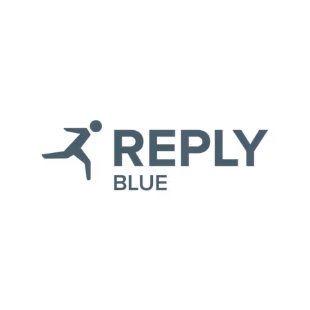 Reply Blue company logo with a stylized figure in motion beside the text.